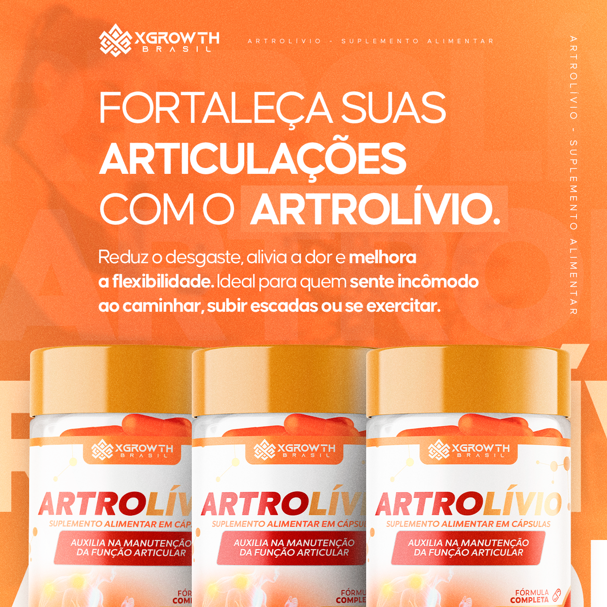 Artrolívio XGrowth Brasil 1000mg – Colágeno Tipo II + Curcumina + MSM | Suplemento para Saúde das Articulações (60 Cápsulas)
