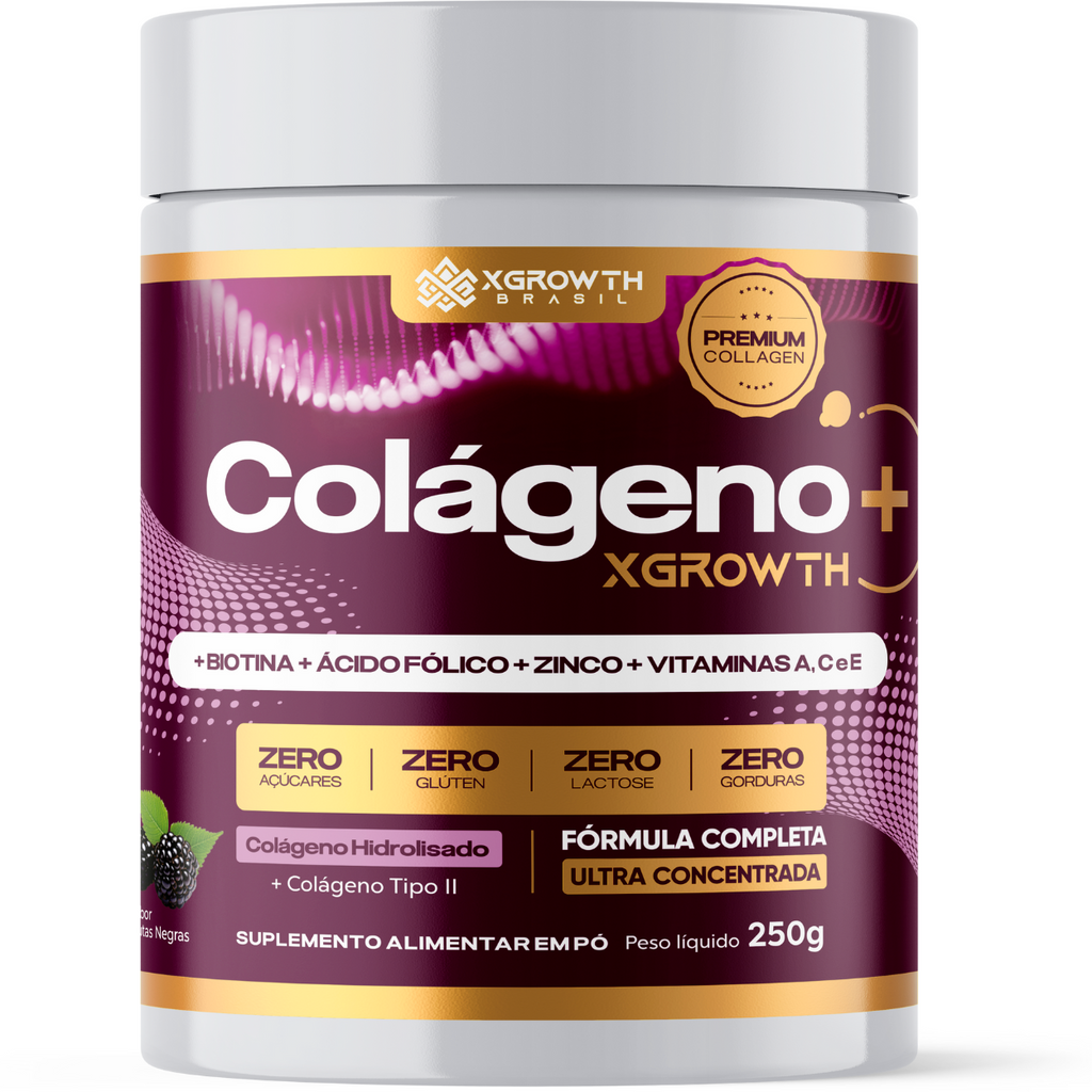Colágeno XGrowth Brasil + Vitaminas e Minerais | Sabor Frutas Vermelhas (300g)