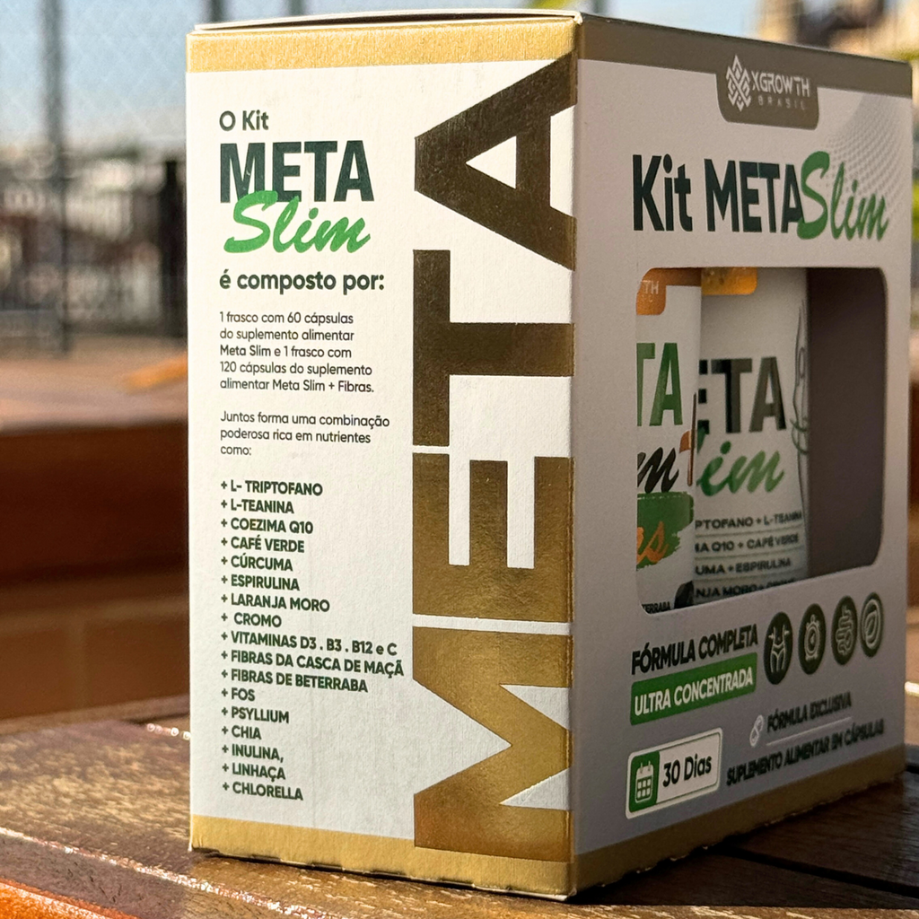 Kit Meta Slim + Fibras XGrowth Brasil – Suplemento Natural com Fibras, Chia, Linhaça e Psyllium | Saúde Intestinal e Controle de Peso (120 Cápsulas)
