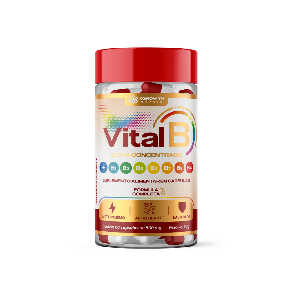 VITALB XGrowth Brasil – Complexo B Ultra Concentrado | Energia, Foco e Disposição Diária (60 Cápsulas de 500mg)